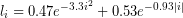 \begin{equation*} \lspreadi{i} = 0.47 e^{ - 3.3 i ^ {2} } + 0.53 e ^ { -0.93 | i | } \end{equation*}